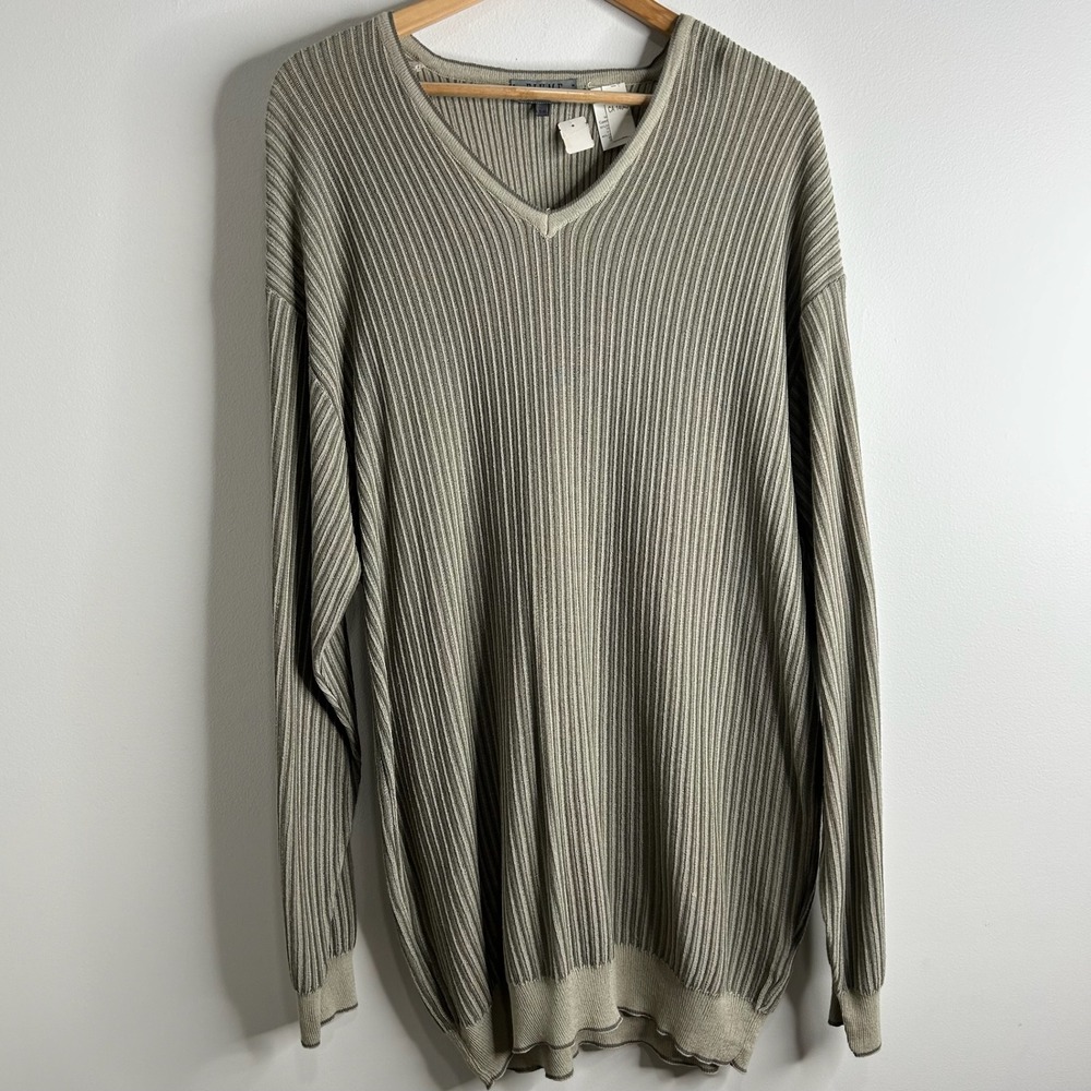 Vintage 90s Fiume Mens Sweater M‎ V-Neck Ribbed Grunge Grandpa Cobain Y2K Italy